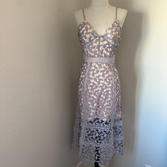 Anthropologie HD In Paris Lace Midi Dress V Neck Spaghetti Straps Grey Pink Colo - Picture 2 of 9